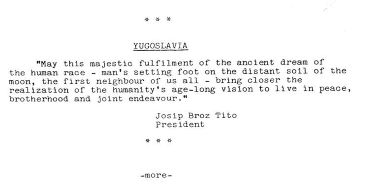 Titova poruka o bratstvu i jedinstvu ostavljena prije 50 godina na Mjesecu<br src=